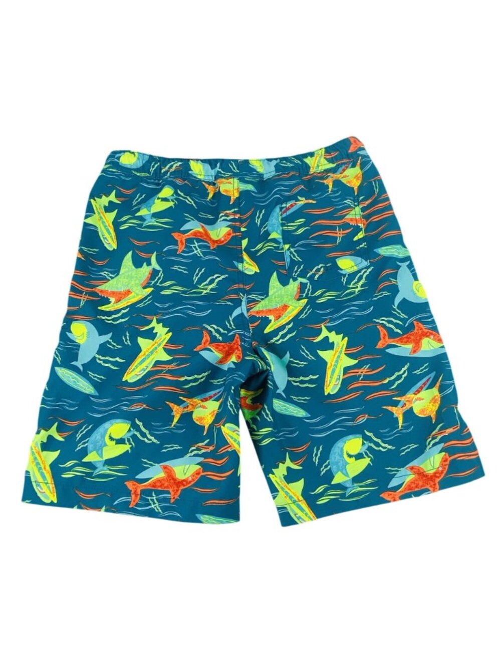 Boys Lands End Shark Print Swim Trunks XL (14-16) Elastic Waist Blue Multicolor - Picture 2 of 9
